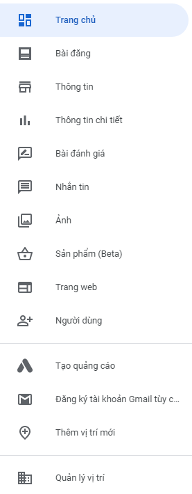 Danh mục quản lý tài khoản Google My Business