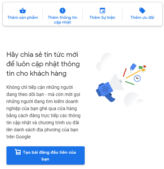 Hình thức đăng bài trên Google My Business khá đa dạng như sản phẩm, thông tin, sự kiện nổi bật