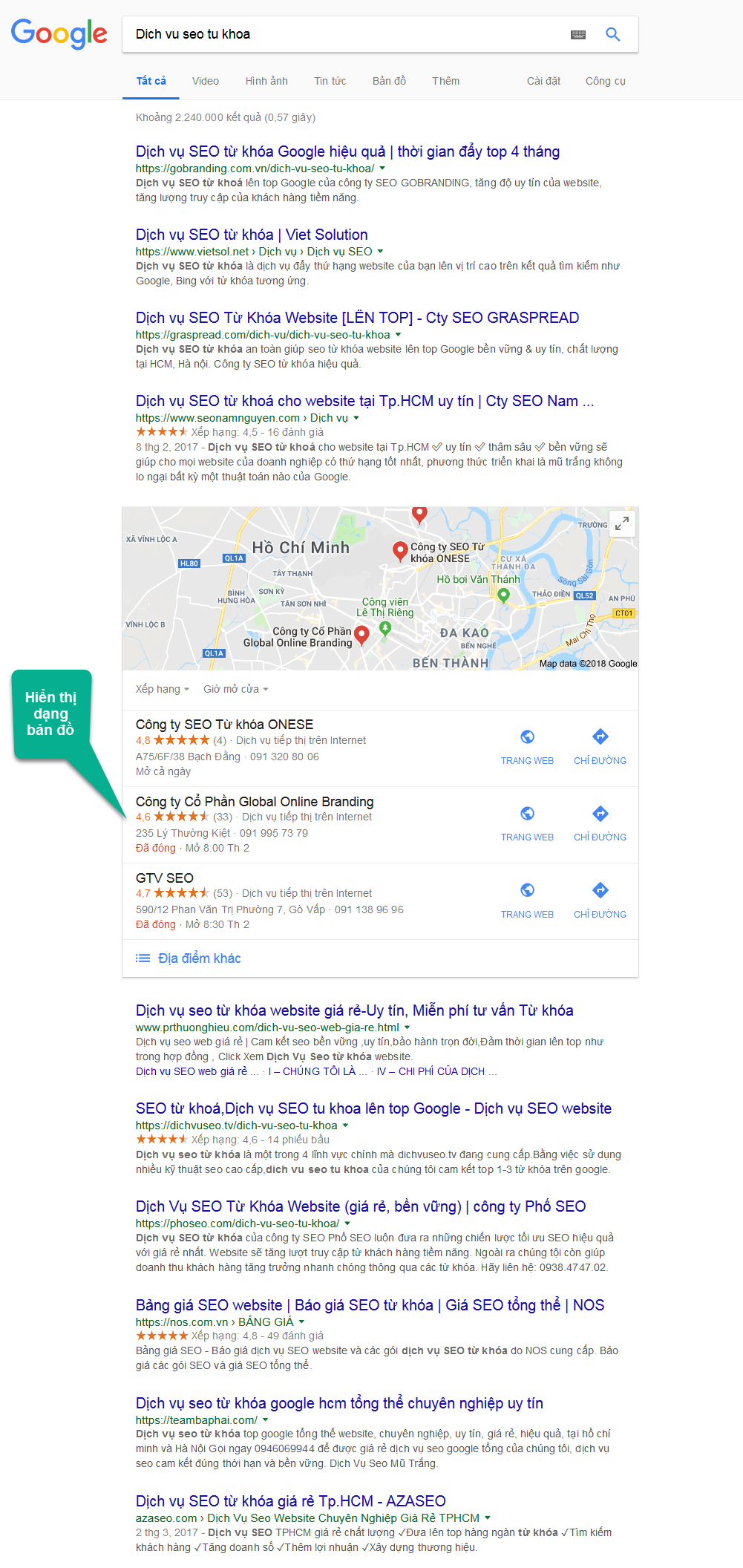 Show map in search results page