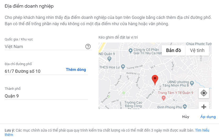 Thay đổi địa chỉ & vị trí trên Google doanh nghiệp