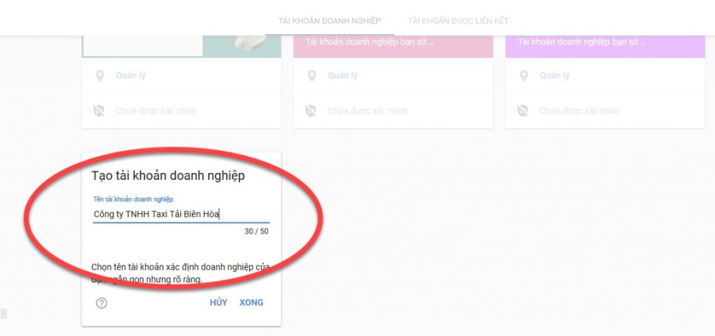 Nhập tên tài khoản doanh nghiệp